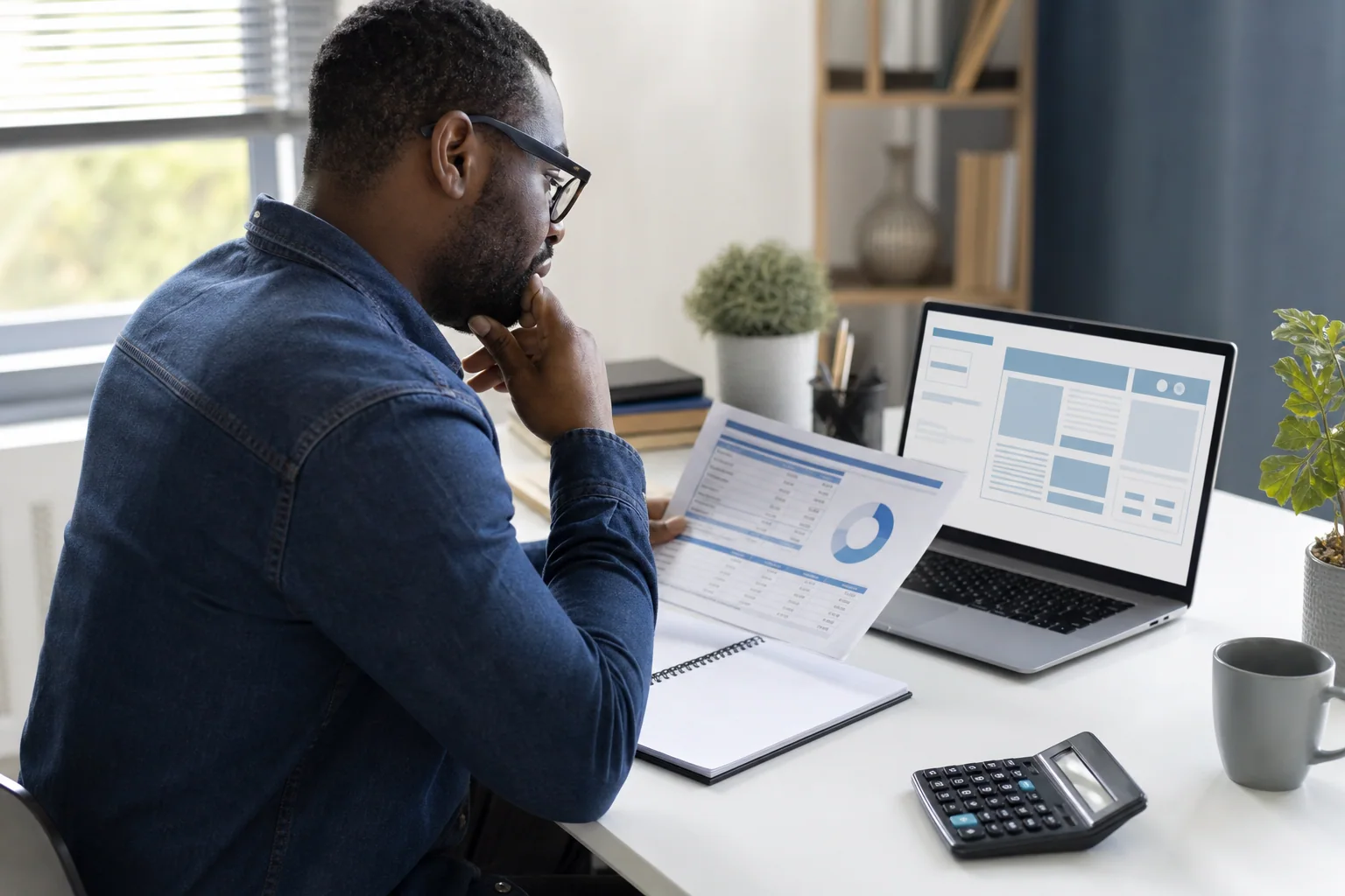 A business owner comparing a website project plan and budget.